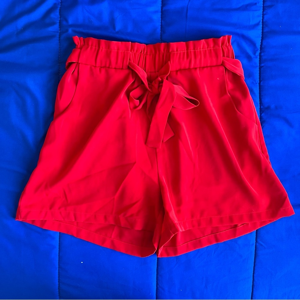RACHAEL High Waist Red Paper Bag Style Summer Shorts Medium